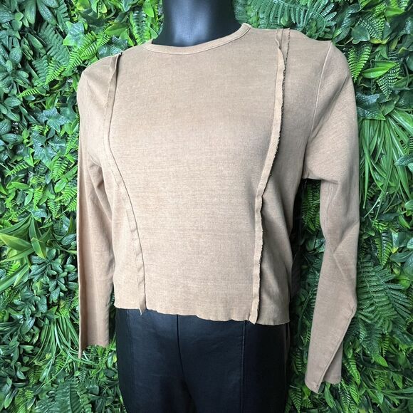 Forever 21 Tops Women XL Light‎ Brown Cut Raw Edge High Low Blouse NWT  0298 - Picture 3 of 13